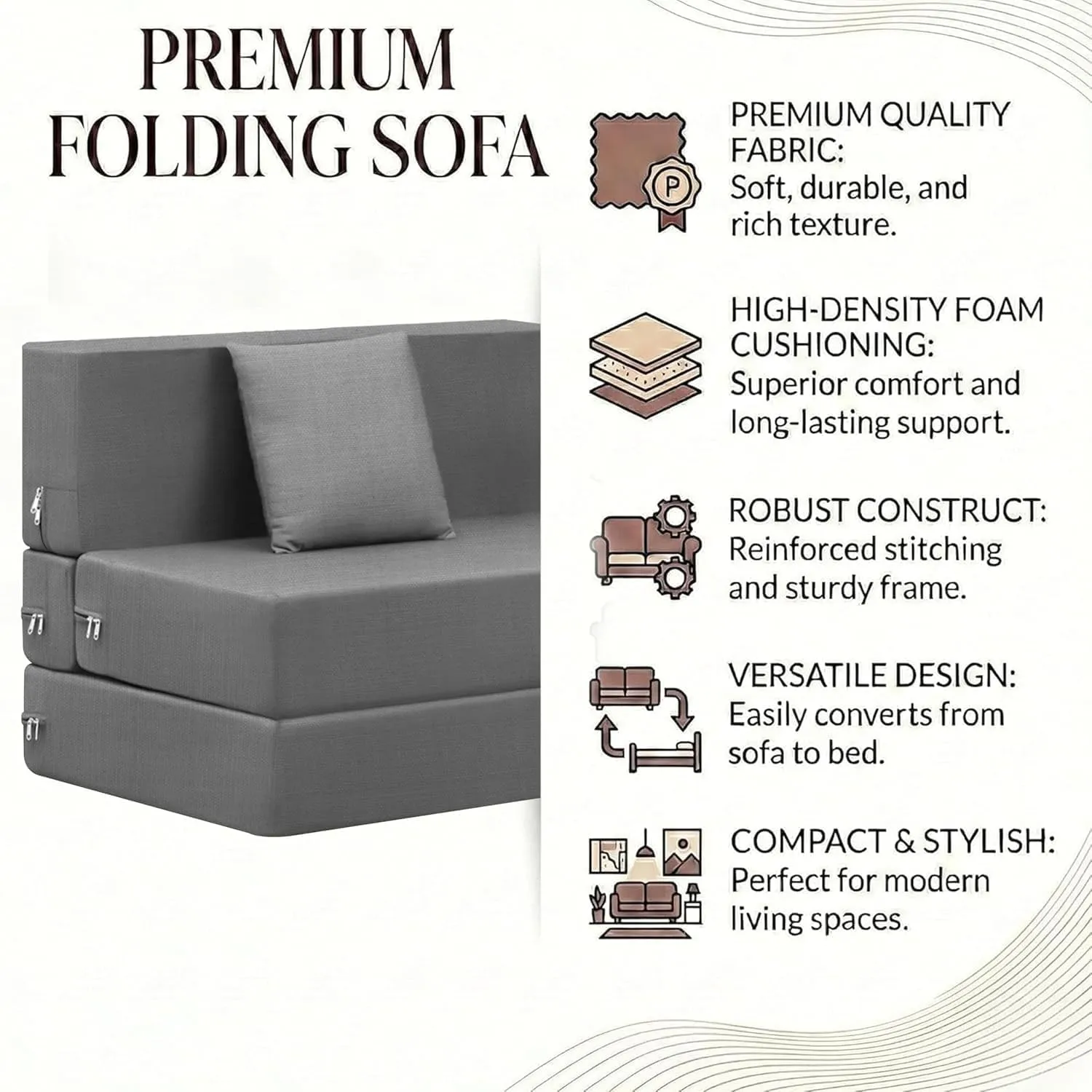 One Seater Foldable Sofa Cum Bed 1 Seater Sofas Desk and Decor 