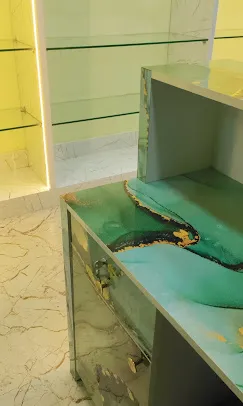 Saree Showroom Display Unit with Backlit Marble Shelving Saree/Textile Showroom Display Unit Desk and Decor 