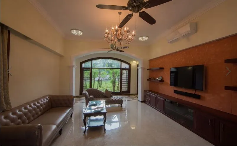 Double-Height Living Hall with Grand Staircase Modern Living Room Designs Desk and Decor 