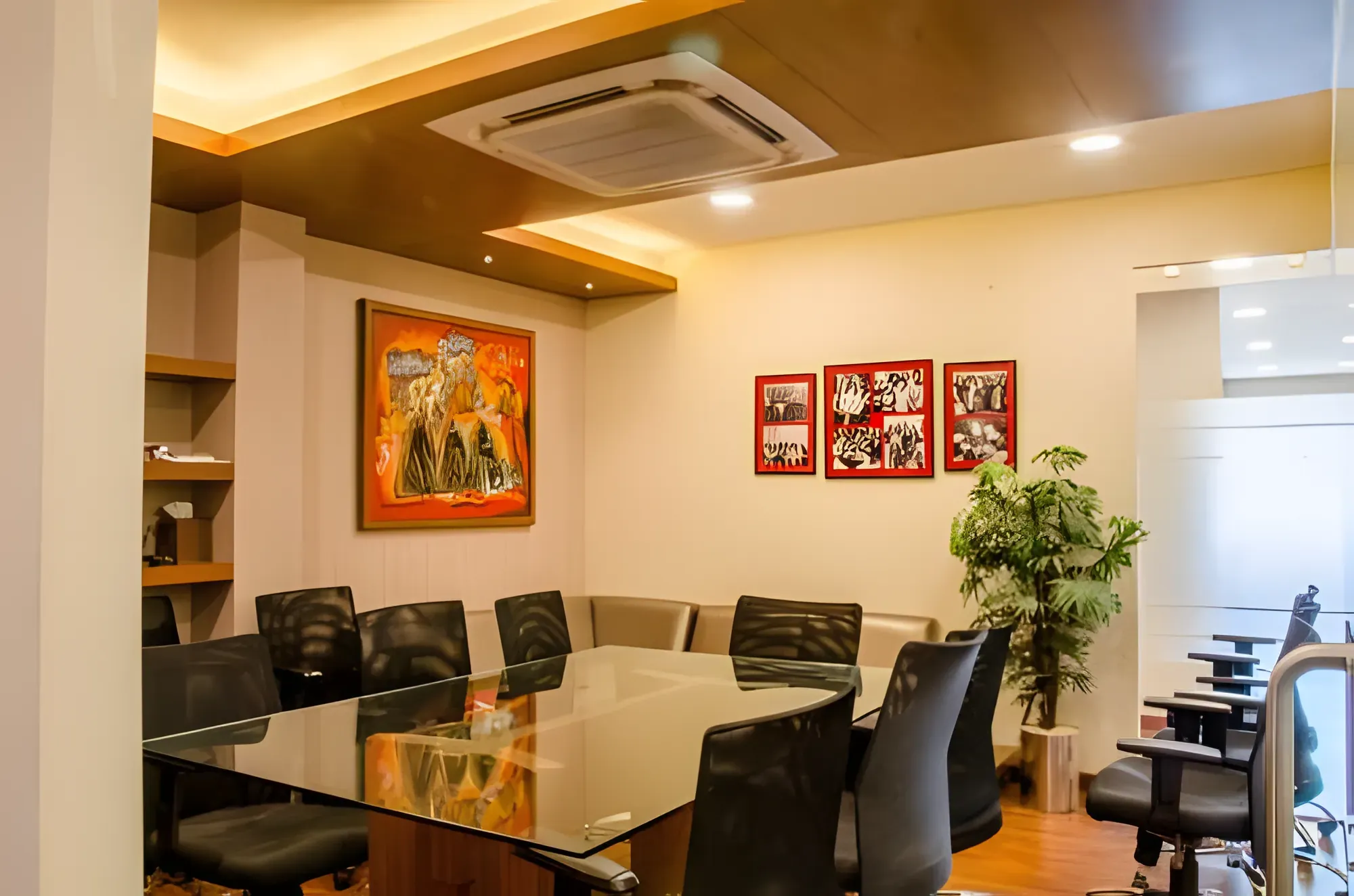 Grand Architectural Hallway & Foyer Cabin-Based Office Layout Desk and Decor 
