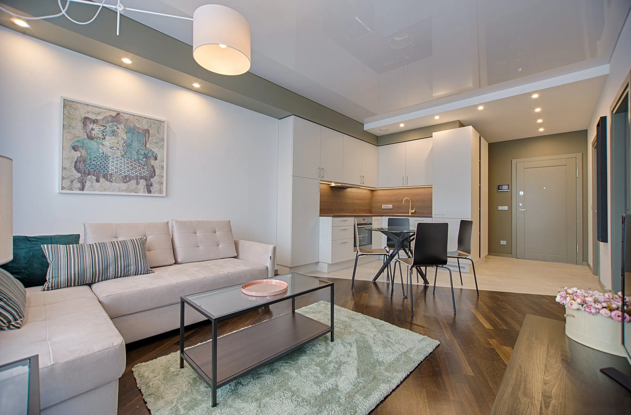 Open-Plan Living & Kitchen Studio Apartment Modern Living Room Designs Desk and Decor 