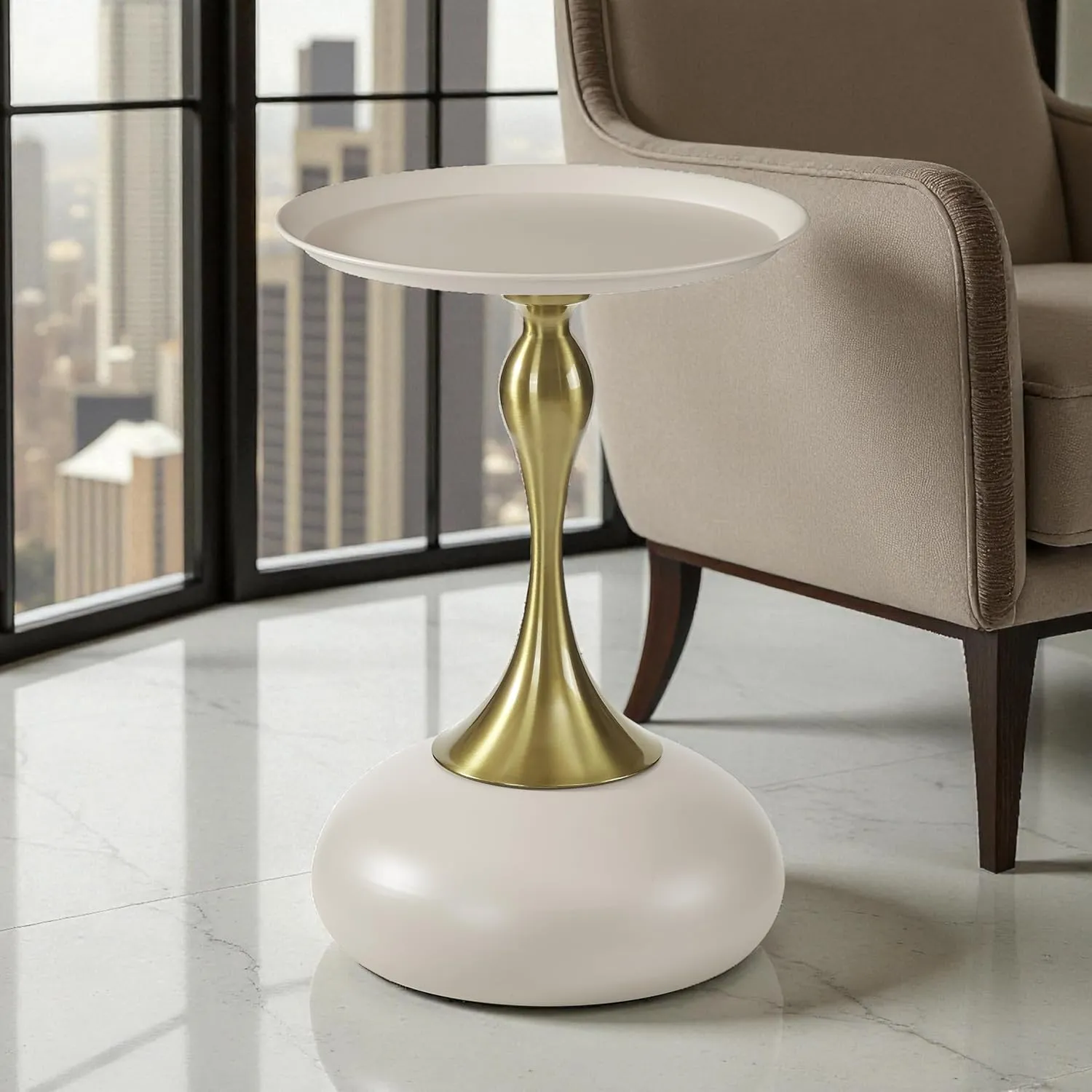 Luxe Pebble End Table Textured Metal Design,Ivory End Tables Desk and Decor 