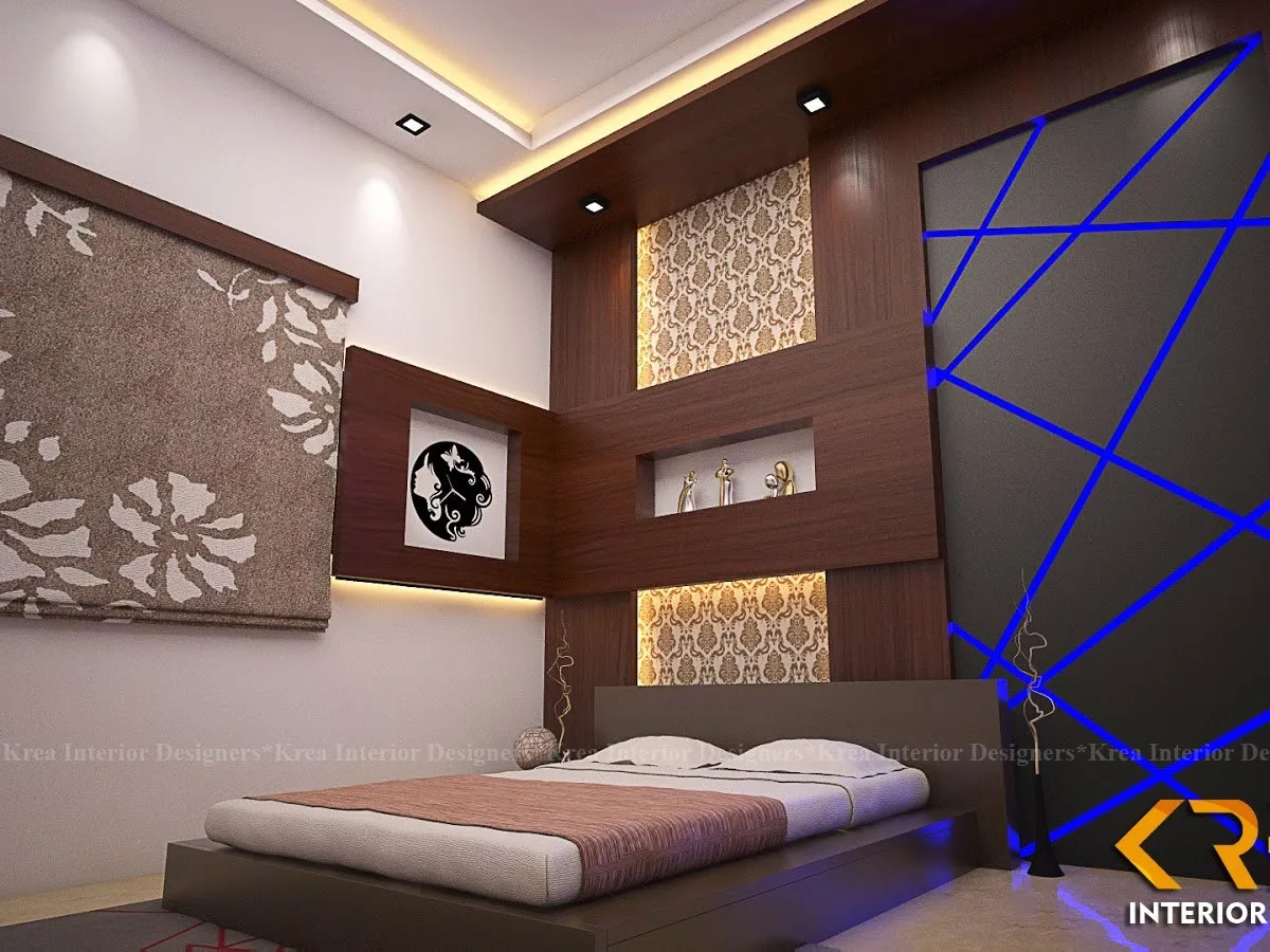 Luxury Master Bedroom with Wooden Panel Headboard & False Ceiling Modern Bedroom Desk and Decor 