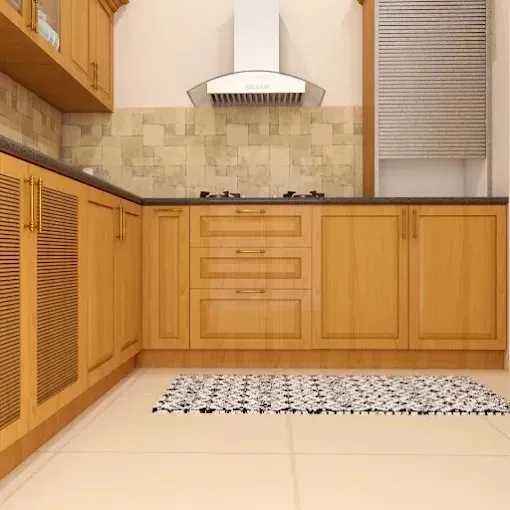 Modern L-Shaped Kitchen with Open Metal Shelving Modular Kitchen Desk and Decor 