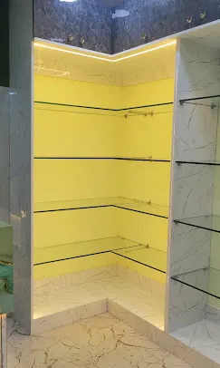 Saree Showroom Display Unit with Backlit Marble Shelving Saree/Textile Showroom Display Unit Desk and Decor 