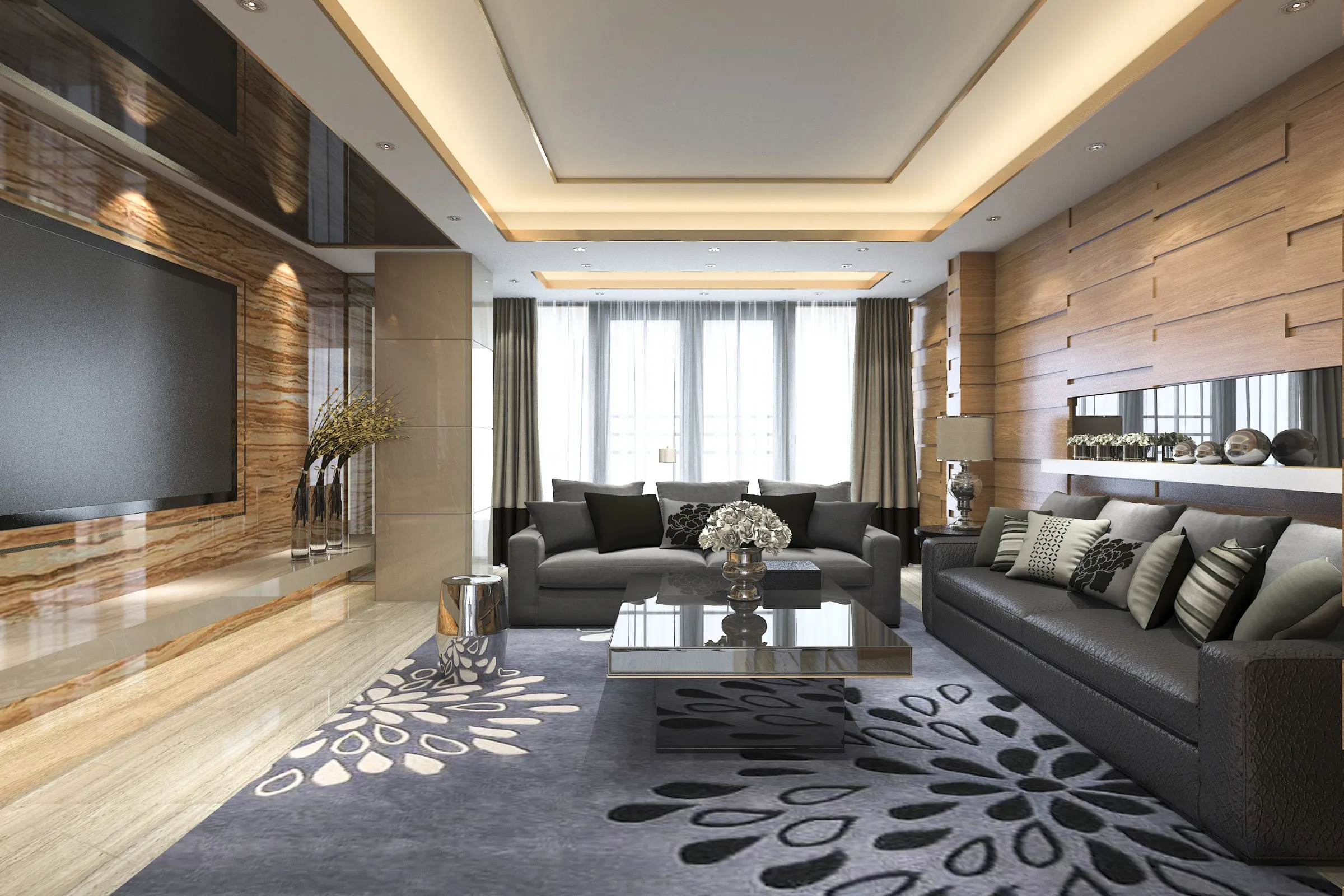 Open-Plan Living & Kitchen Studio Apartment Modern Living Room Designs Desk and Decor 