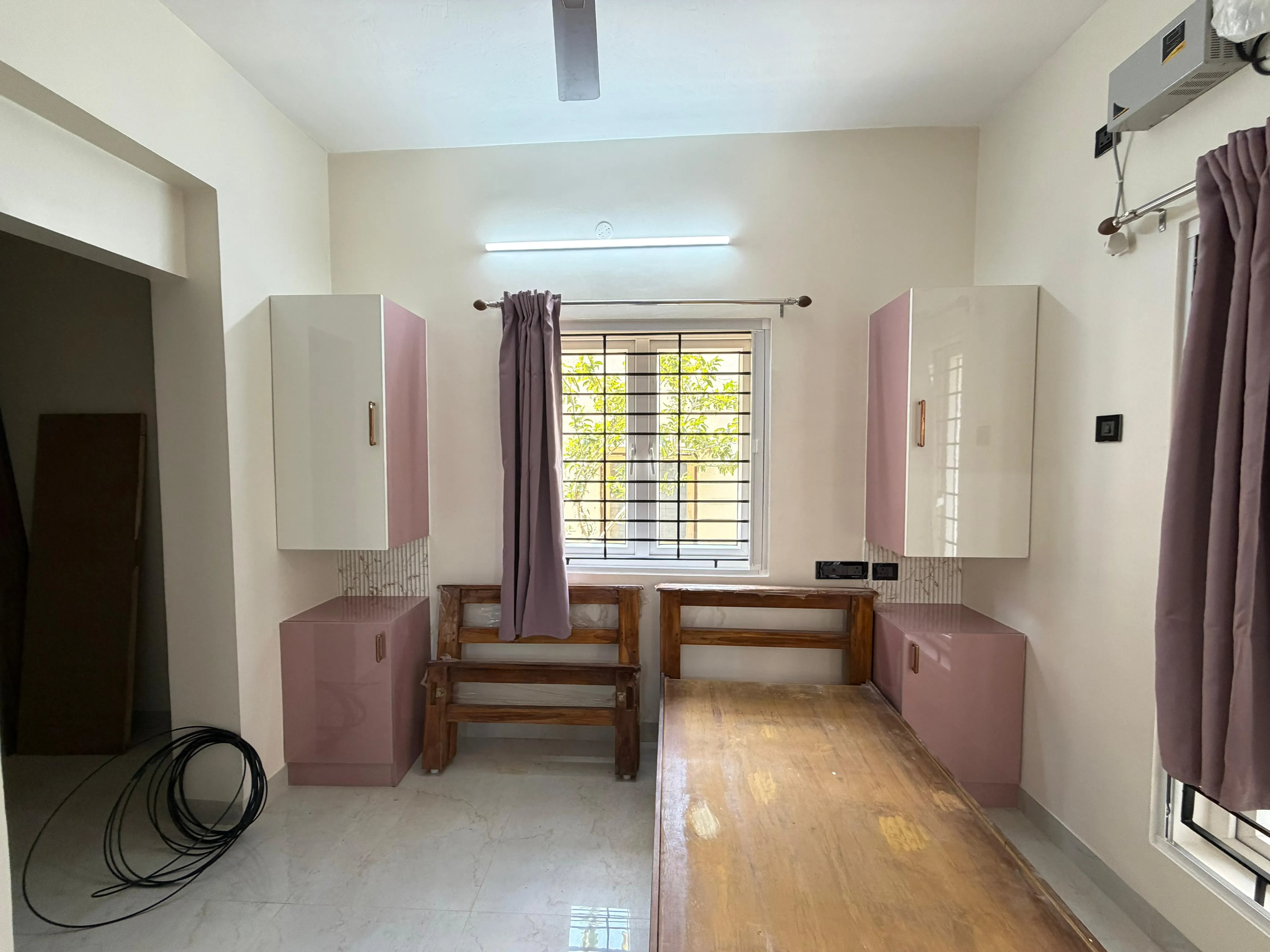 Compact Bedroom Design with Symmetrical Twin Wardrobes Modular Wardrobes Desk and Decor 