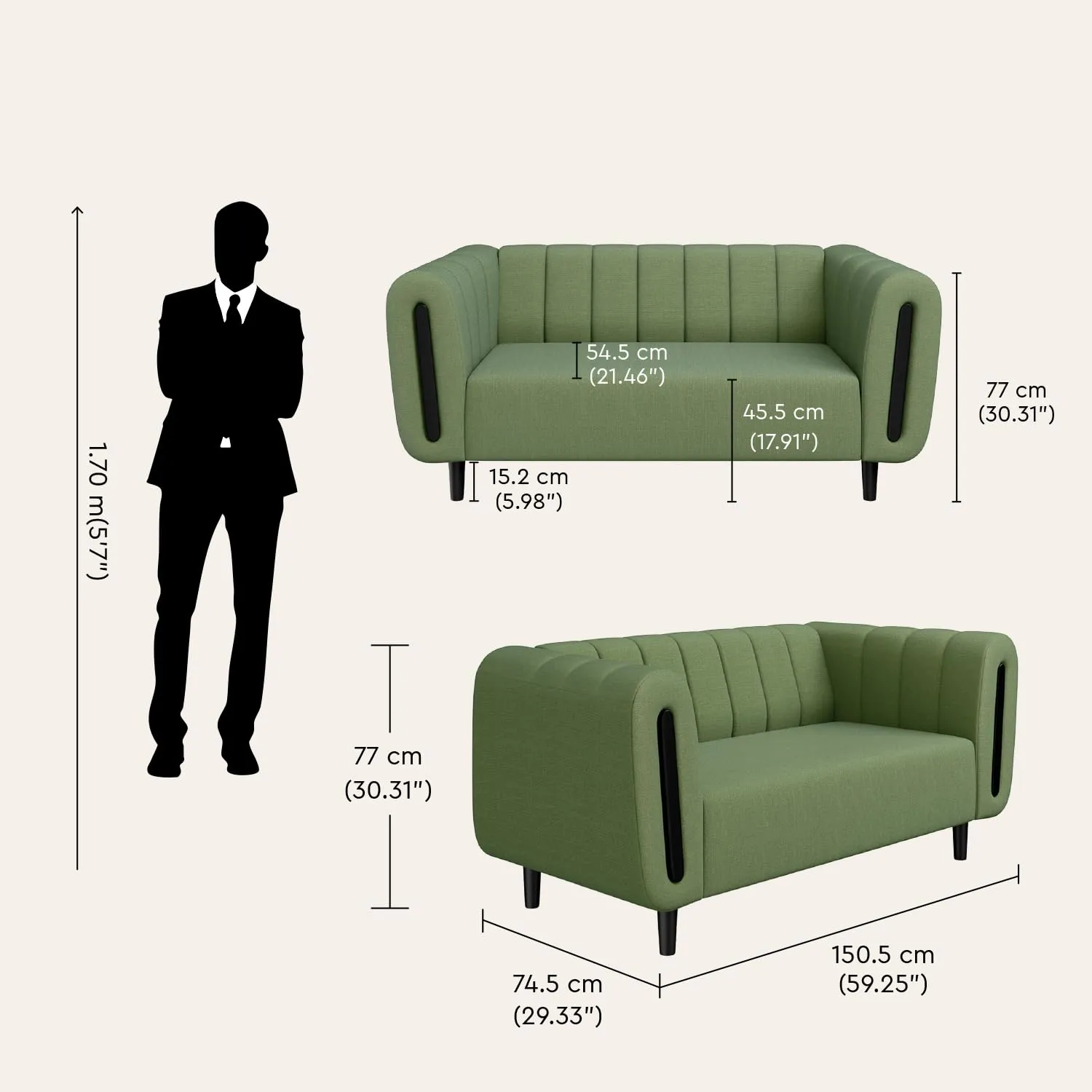 Sofa Paramount 2 Seater Fabric Sofa for Living Room 2 Seater Sofas Desk and Decor 