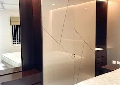 Bedroom with High-Gloss Geometric Wardrobe Modular Wardrobe Desk and Decor 