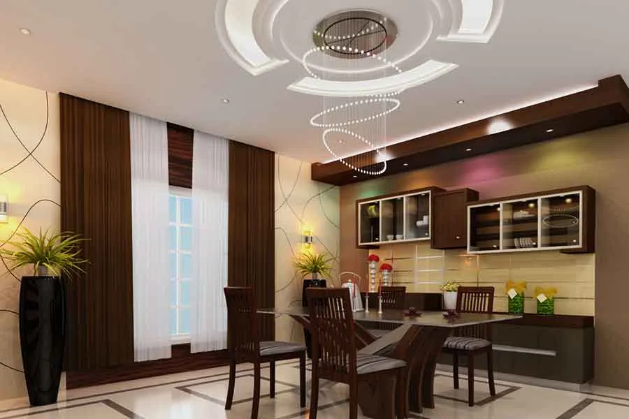 Dining Room with Spiral Chandelier & Crockery Unit Modern Dining Room Designs Desk and Decor 