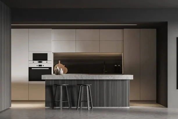 Semi-Open Kitchen with Pass-Through Serving Counter Modular Kitchen Desk and Decor 