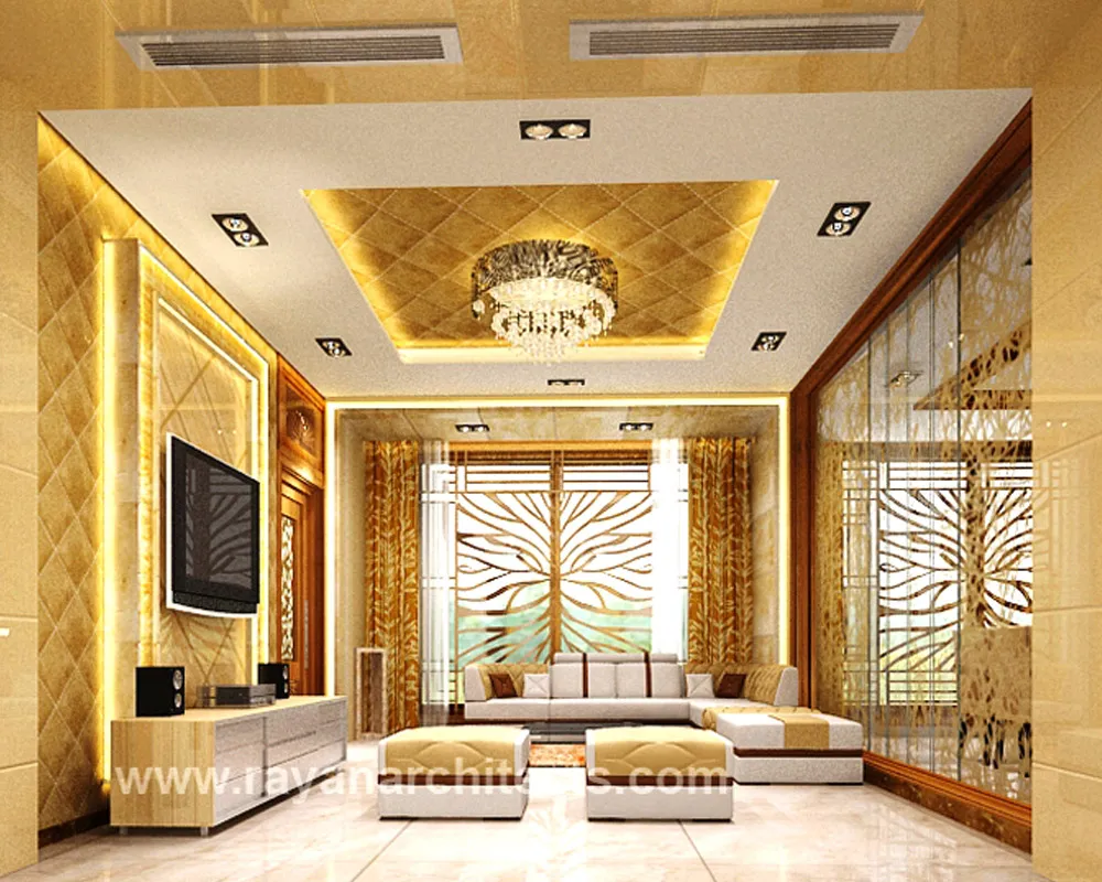 Living Room with Textured Feature Wall & Beaded Curtain Divider Modern Living Room Designs Desk and Decor 