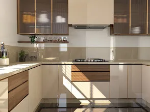Cream & Wood Modular Kitchen Modular Kitchen Desk and Decor 