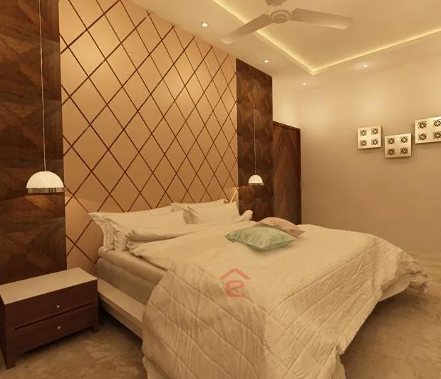 Master Bedroom with Wardrobe & Geometric Ceiling Modern Bedroom Desk and Decor 