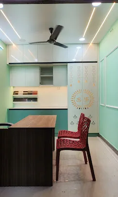 Small Office Cabin / Reception Workstation Cabin-Based Office Layout Desk and Decor 