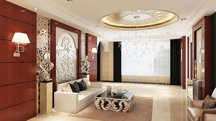 Luxury Resort Lobby with Decorative Ceiling & Feature Wall Resort Style Design Desk and Decor 