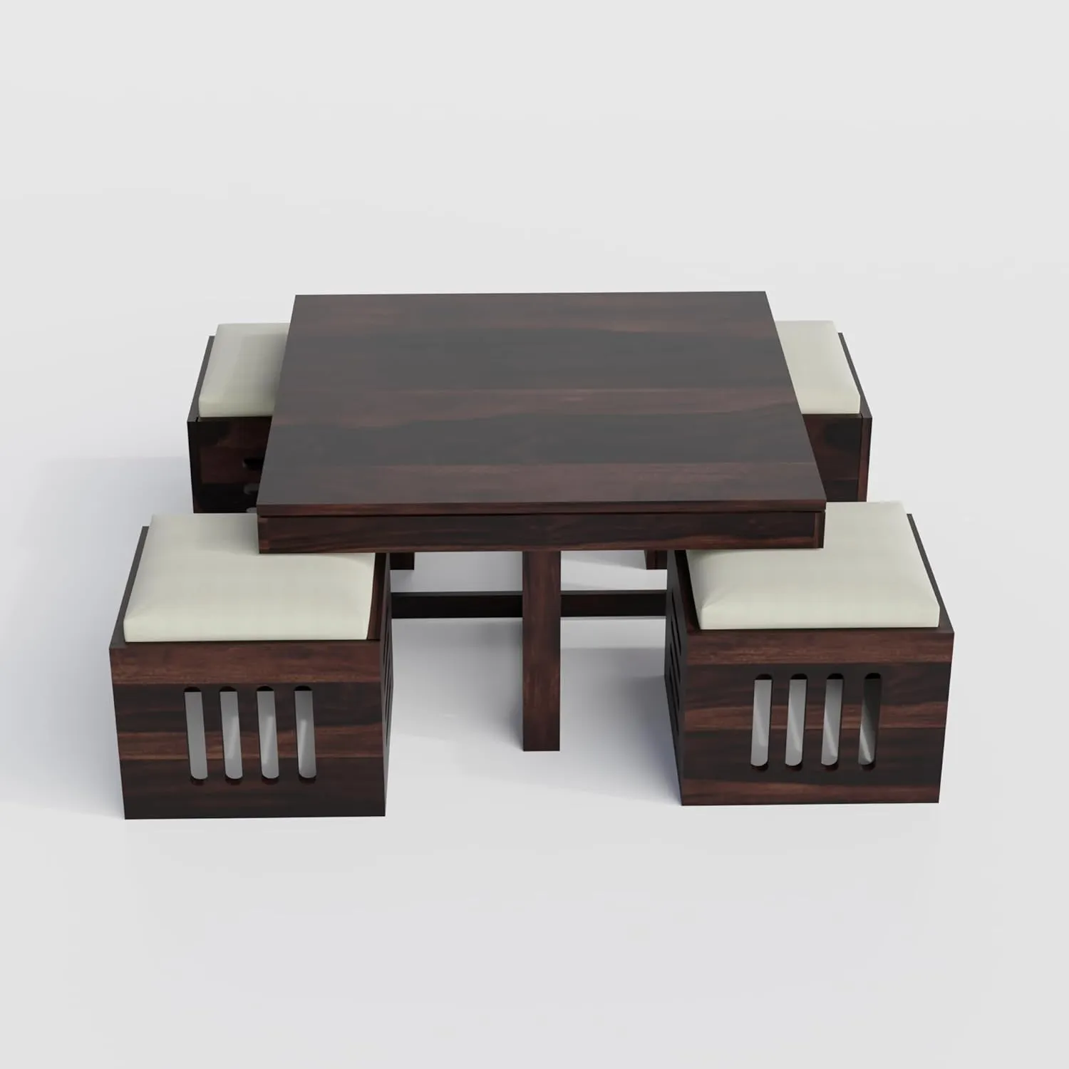 Solid Sheesham Wood Coffee Table with 4 Stools Center Tables Desk and Decor 