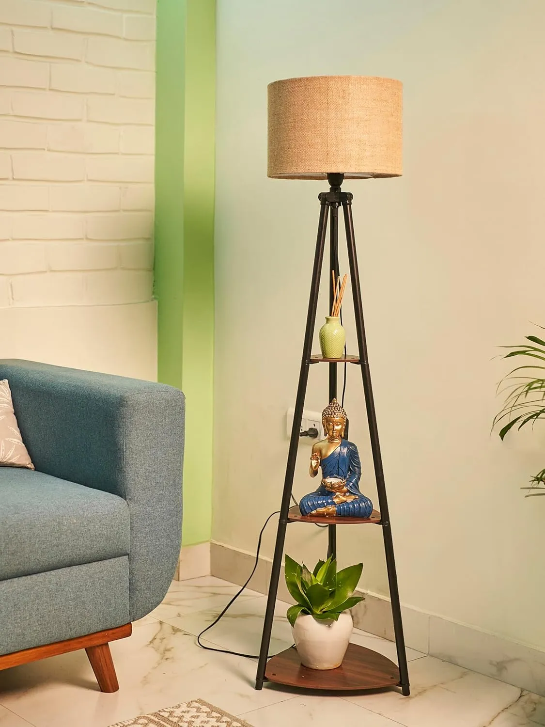 Crosscut Furniture LED Tripod Floor Lamp with 3 Shelves Table Lamps Desk and Decor 