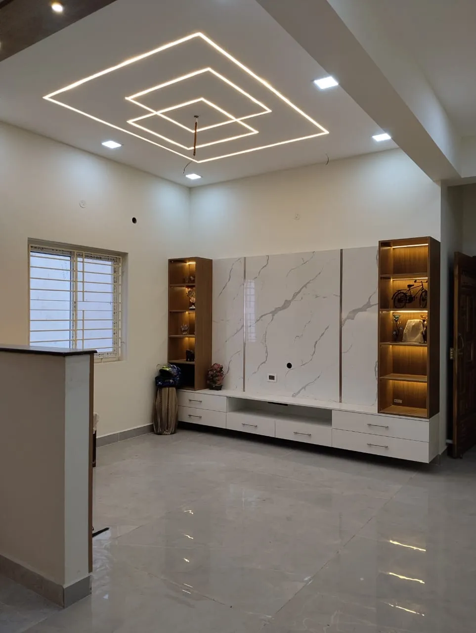 Refined Symmetry High-Gloss Marble Media Wall & Display Unit TV Wall Panels Desk and Decor 