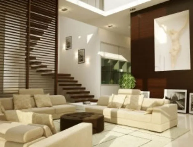 Double-Height Living Room with Floating Staircase Modern Living Room Designs Desk and Decor 
