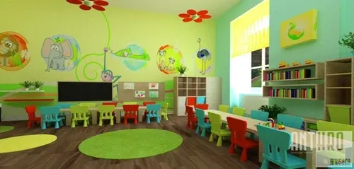 Vibrant Institutional Preschool Classroom Institutional / School Furniture & Classroom Design Desk and Decor 