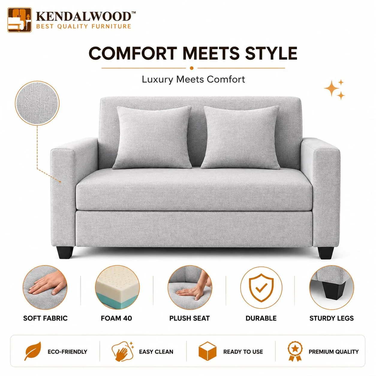 Furniture 2 Seater Fabric Sofa for Living Room & Home 2 Seater Sofas Desk and Decor 