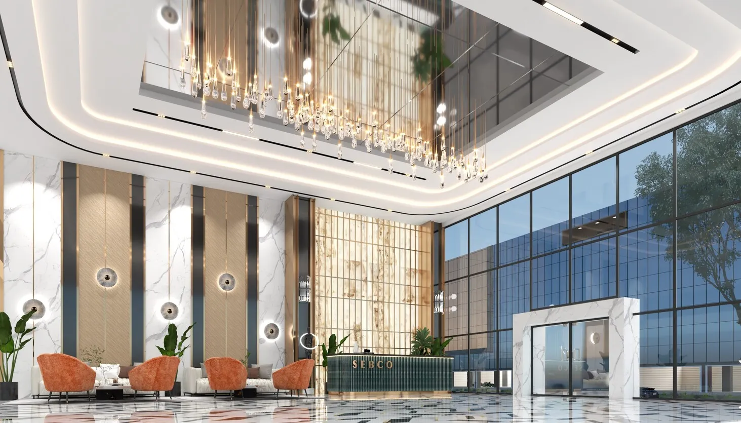 Main Lobby / Reception Hall — SEBCO Building Front office Desk and Decor 