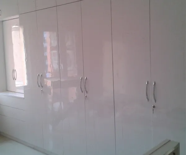 Glossy Wooden Storage Cabinet with Glass Display Doors Modular Wardrobe Desk and Decor 