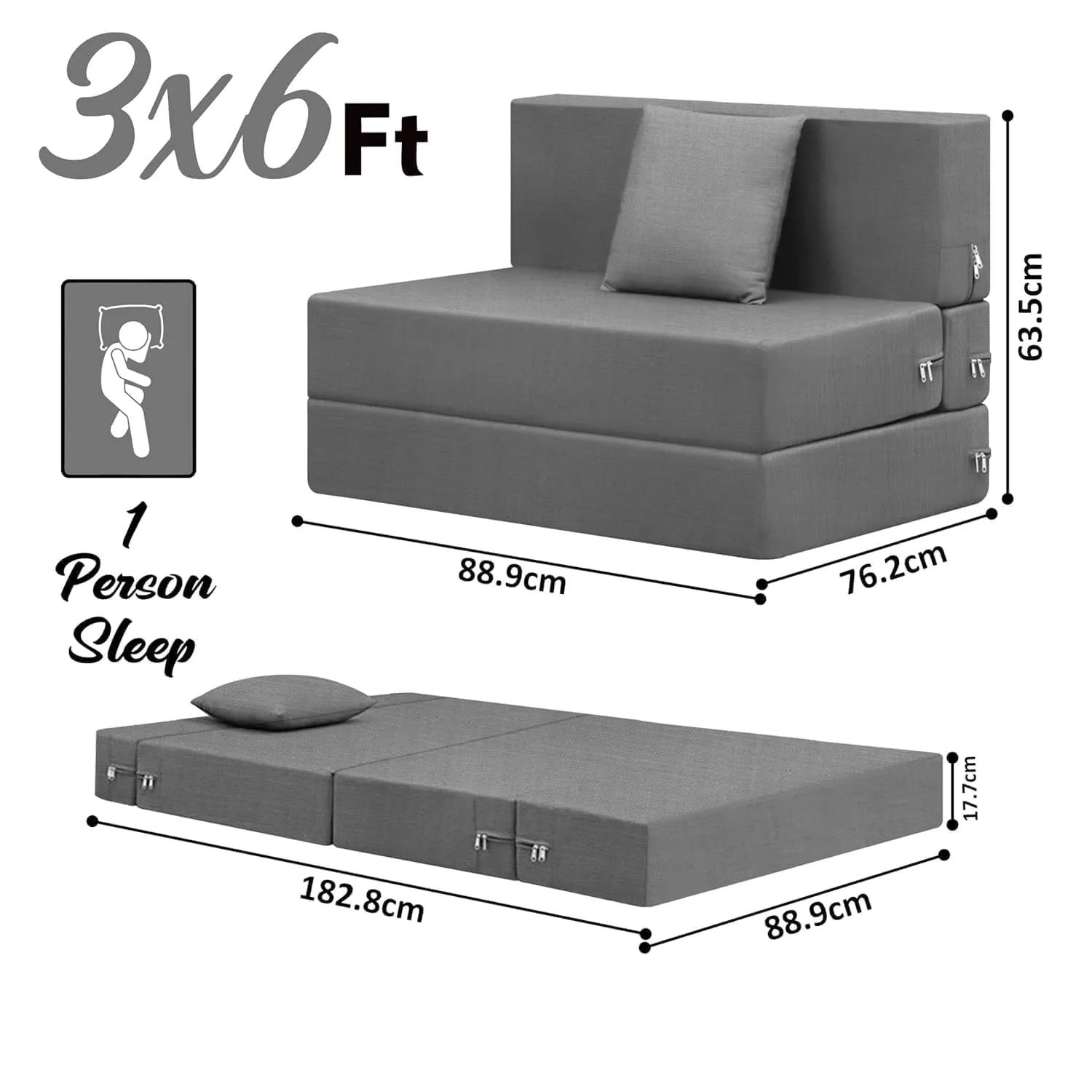 One Seater Foldable Sofa Cum Bed 1 Seater Sofas Desk and Decor 