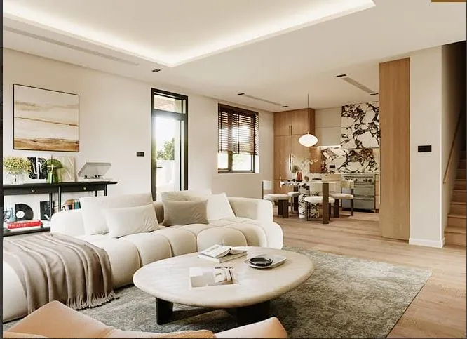 Modern Contemporary Living Room with Open Kitchen & Dining Area Modern Living Room Designs Desk and Decor 