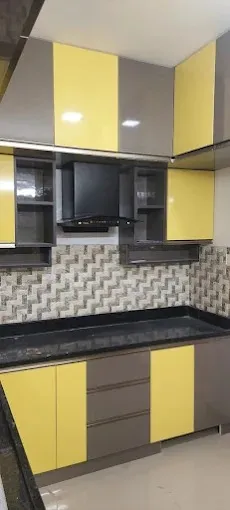 Compact Modular Kitchen with Crackle-Pattern Cabinets Modular Kitchen Desk and Decor 