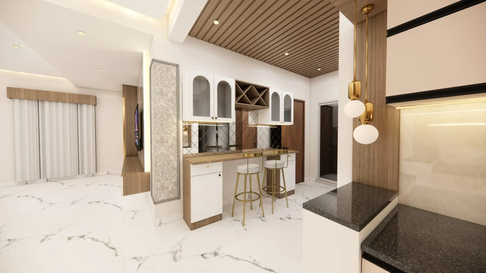 Modern Breakfast Bar Compact Crockery Display and Functional Countertop Integration Crockery Units Desk and Decor 