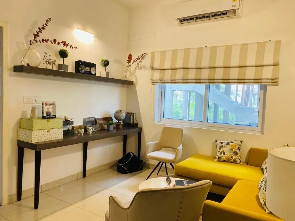 Living Room with Study Console & Yellow Settee Modern Living Room Designs Desk and Decor 