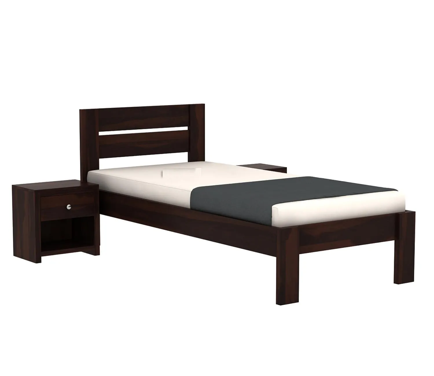 Yung Single Sheesham Wood Bed for Bedroom Single Beds Desk and Decor 