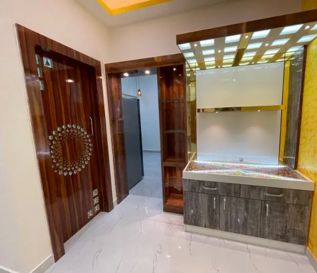 Display Unit with Backlit Grid Ceiling Modern Living Room Designs Desk and Decor 