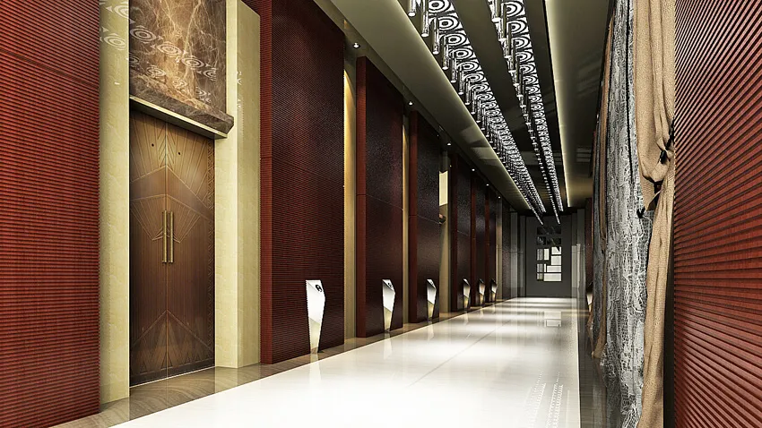Luxury Resort Lobby with Decorative Ceiling & Feature Wall Resort Style Design Desk and Decor 