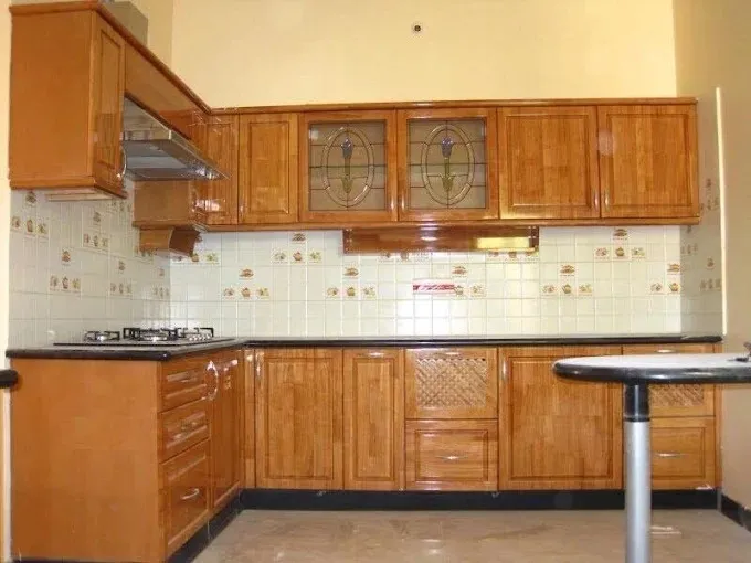 Semi-Open Kitchen with Pass-Through Serving Counter Modular Kitchen Desk and Decor 