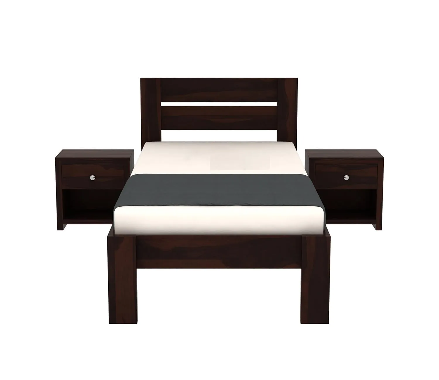 Yung Single Sheesham Wood Bed for Bedroom Single Beds Desk and Decor 