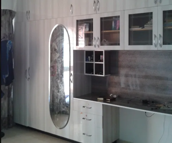 Glossy Wooden Storage Cabinet with Glass Display Doors Modular Wardrobe Desk and Decor 