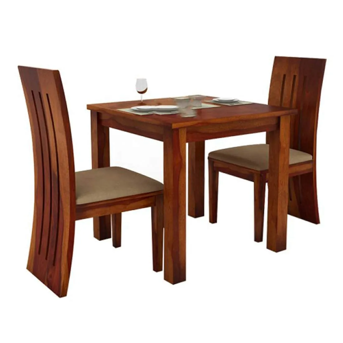 Furniture Sheesham Wood 2 Seater Dining Table with 2 Cushion Chairs 2 Seater Dining Tables Desk and Decor 