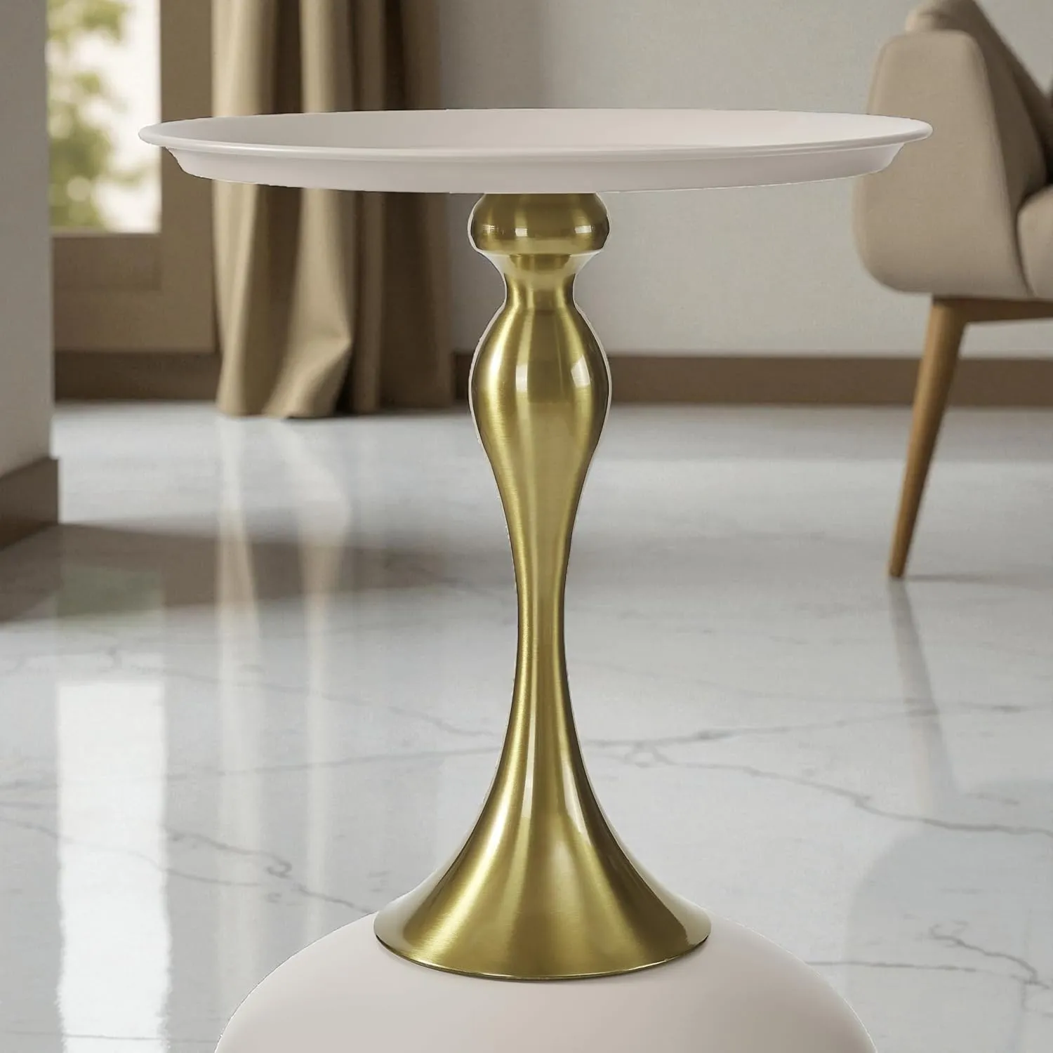 Luxe Pebble End Table Textured Metal Design,Ivory End Tables Desk and Decor 