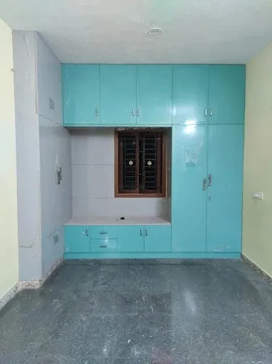 Combination TV & Pooja Unit with Ganesha Motif Cabinets Loft Storage Designs Desk and Decor 