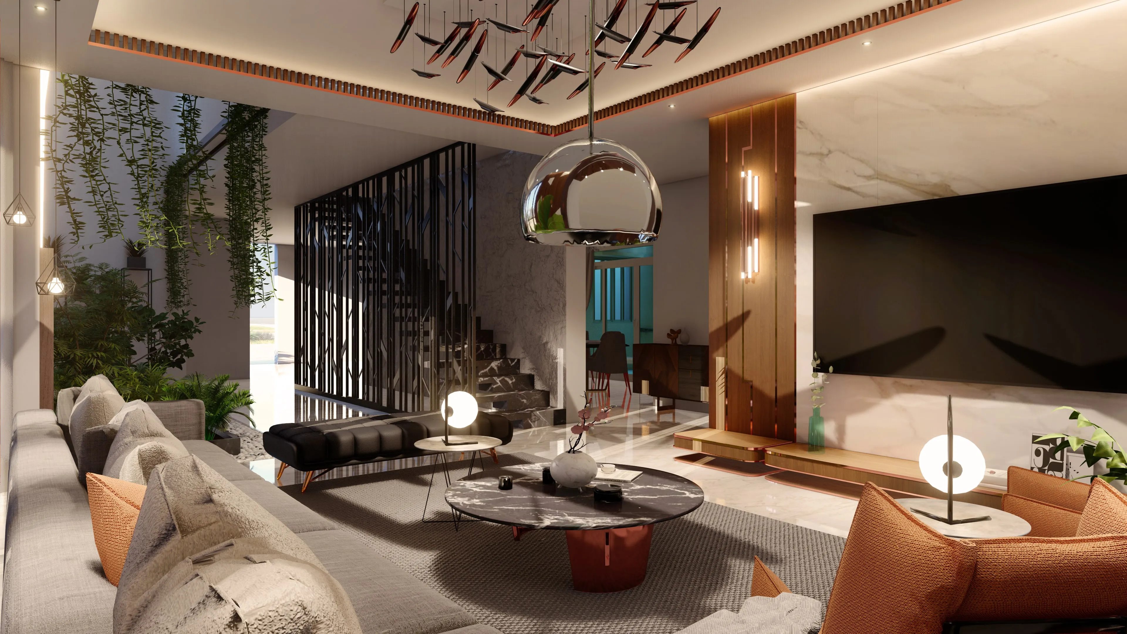 Luxury Living Room — Villa/Bungalow Lounge Modern Living Room Designs Desk and Decor 