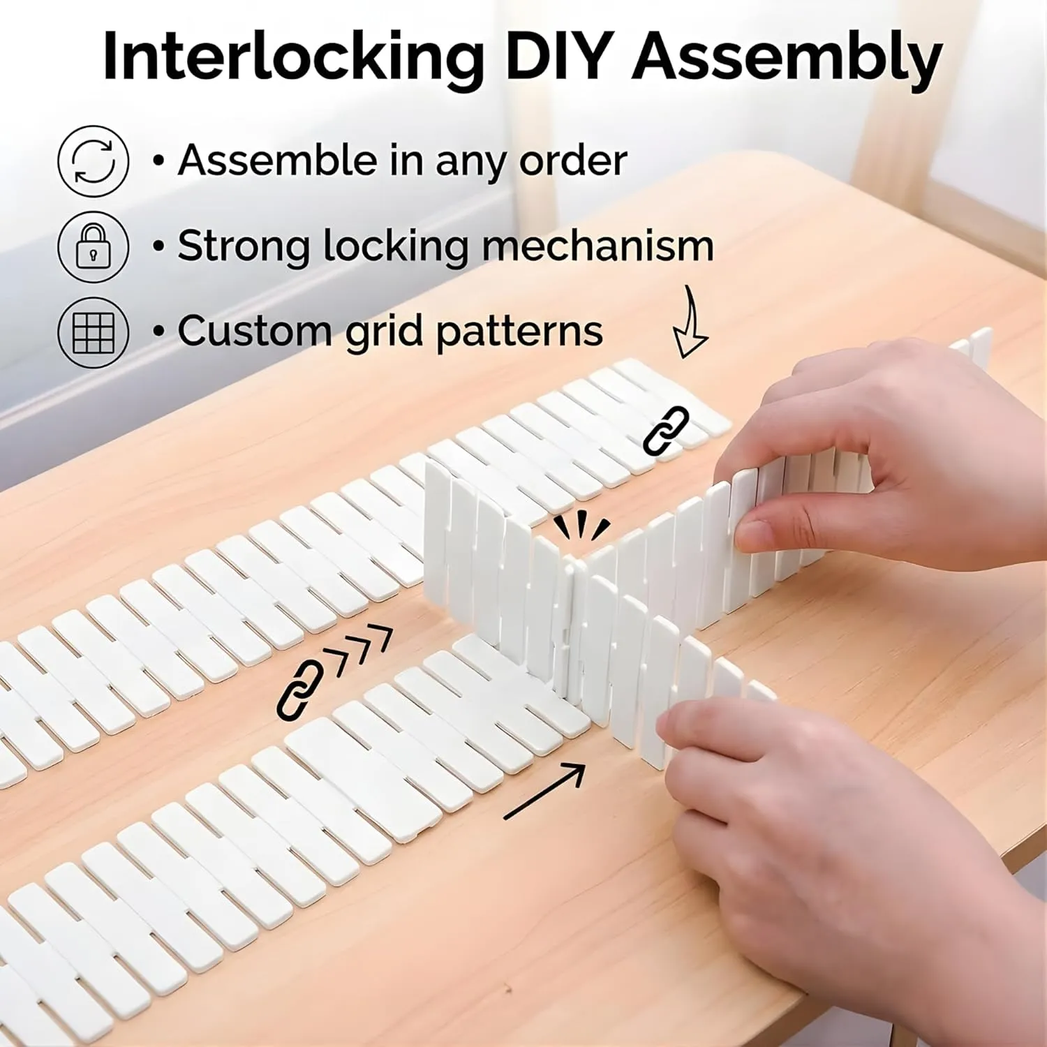 Adjustable Strips Interlocking Self Assembly Plastic Drawer Divider Storage Organizer Drawer Dividers Desk and Decor 