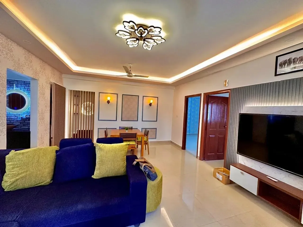 Living Room with Study Console & Yellow Settee Modern Living Room Designs Desk and Decor 