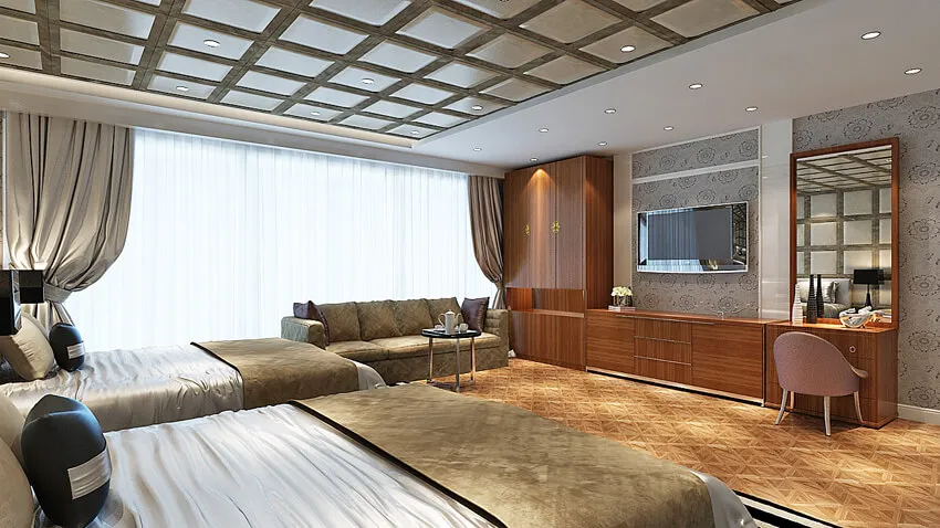 Luxury Resort Lobby with Decorative Ceiling & Feature Wall Resort Style Design Desk and Decor 
