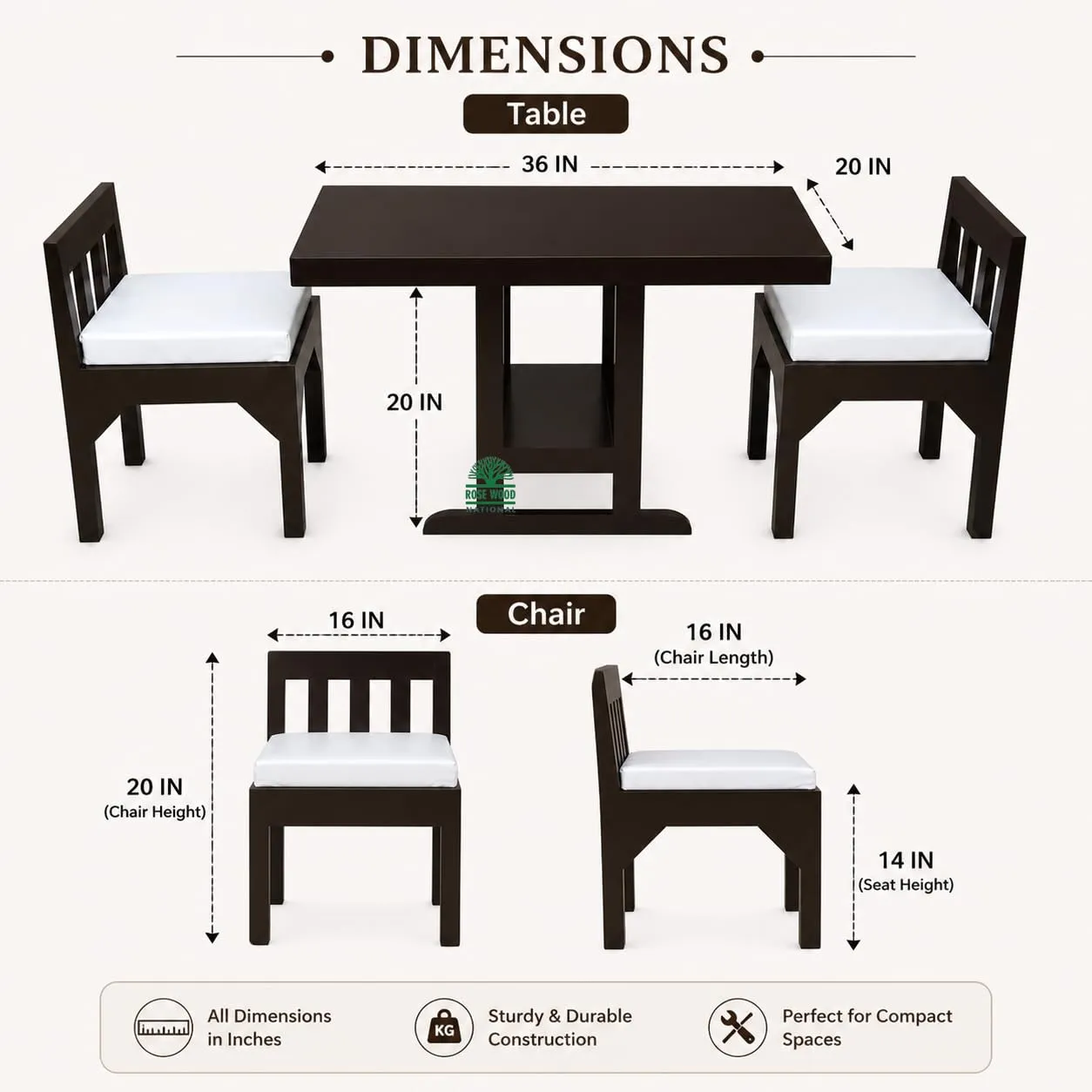 National Solid Mango Wood 2 Seater Dining Table Set with Cushioned Chairs 2 Seater Dining Tables Desk and Decor 