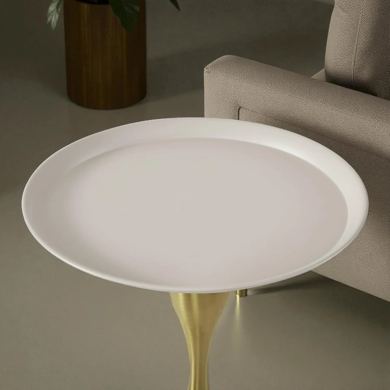 Luxe Pebble End Table Textured Metal Design,Ivory End Tables Desk and Decor 