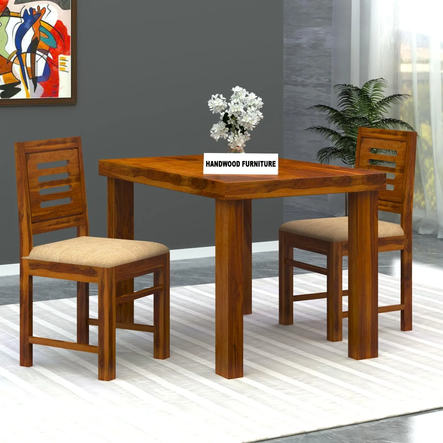 Premium Sheesham Wood Dining Table(45x30) with 2 Chairs 2 Seater Dining Tables Desk and Decor 