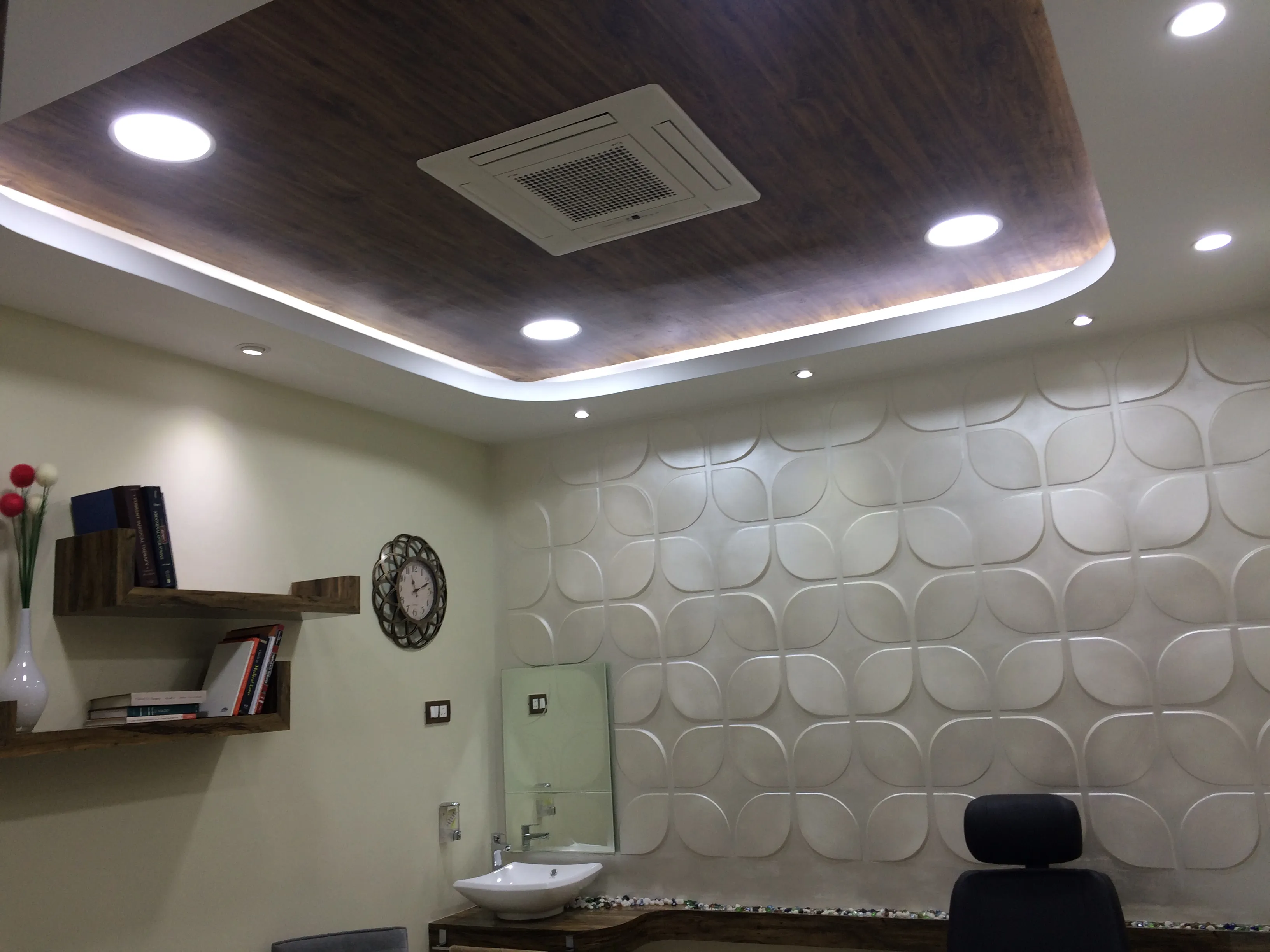 Doctor's Consultation Room with 3D Panel Wall Dental Clinic Design Desk and Decor 
